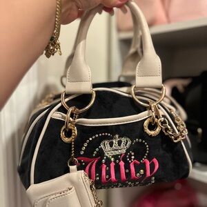 Juicy Couture Black and Cream Mini Bag with Pink Accents